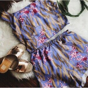 Handmade purple shorts top set vintage fabric floral‎ tank crop boho summer XS